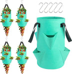 5 Pack Upside Down Strawberry Hanging Planter, 3 Gallon Tomato Hanging Grow Bags with 5 Hooks, Hanging Tomato Strawberry Grow Planters Vegetable Planting Bags with 6 Planting Holes for House Garden