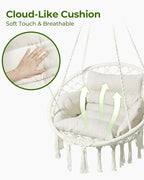 Greenstell Hammock Chair, Macrame Swing Chair with Comfy Cushion, Boho Hanging Chair for Outdoor & Indoor, Perfect for Bedroom, Patio, Balcony, Hold up to 330Lbs, White