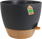 12 inch Large Self Watering Pots, Flower Plant Pots with Drainage Holes for Indoor Outdoor Garden Plants, Plastic Planters with Removable Deep Reservoir, Black with Brown