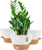 12-Inch Self Watering Planters with Drainage Holes, Large Flower Pots for Indoor Outdoor Plants, Garden Pots White 3 Pack