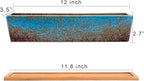 ARTKETTY Succulent Pots - Large Succulent Planter Pots with Drainage, 12 Inch Long Rectangle Bonsai Pot with Bamboo Tray Shallow Ceramic Cactus Flower Planter Window Box for Home Garden Decor (Blue)