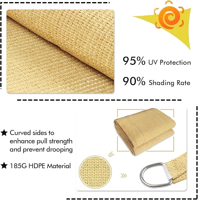 KANAGAWA 6'X22' Sand Custom Size Sun Shade Sail Rectangle UV Block Canopy Cover for Patio Backyard Lawn Garden Outdoor (Customized Available)