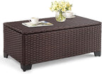 VINGLI Outdoor Coffee Table with Storage, All-Weather Dark Brown Wicker Patio Table for Garden, Balcony, Backyard