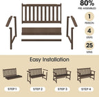Ciokea 48" Outdoor Bench, HDPE Weatherproof Porch Bench, 2-Person Garden Benches with 550 Lbs, Waterproof Patio Benches for Outside Balcony Deck Backyard, Brown