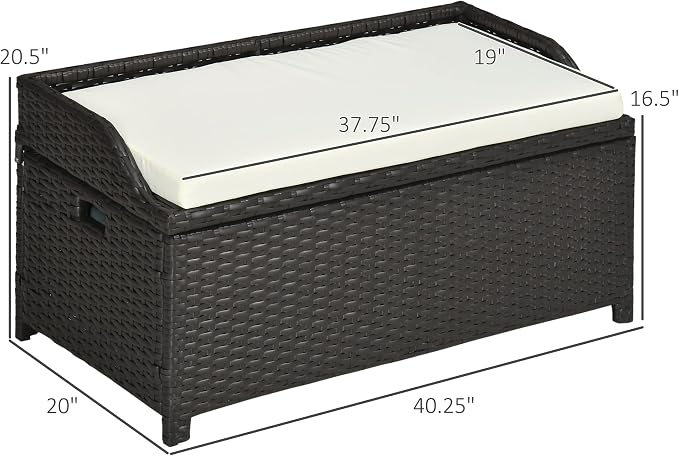 Outdoor Storage Bench, 34 Gallon Wicker Deck Box with Cushion and Liner