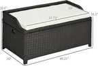 Outdoor Storage Bench, 34 Gallon Wicker Deck Box with Cushion and Liner