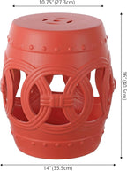 JONATHAN Y TBL1022G Lucky Coins 16" Chinese Ceramic Drum Indoor/Outdoor Garden Stool Bohemian, Coastal, Cottage, French Country, Traditional, for Living Room, Garden Room, Patio, Matte Coral