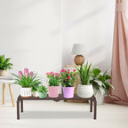 1 Tier Metal Plant Stand Indoor Outdoor, Potted Multiple Flower Pot Holder Rack Plant Shelf, Heavy Duty Planter Display Shelving for Patio Balcony Garden Living Room Decorative (Brown)