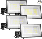 110W Flood Lights Outdoor, LED Work Light with Plug, Daylight White 6500K LED Flood Light, IP66 Waterproof Exterior Security Lights for Yard Garage Stadium 4 Pack