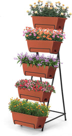 5 Tier Vertical Raised Garden Bed Planter Box, Vertical Raised Bed with Drainage Holes for Indoor Outdoor Herbs Flowers Vegetables Plants, Red