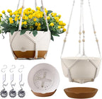 3 Pack 8/10/12 Inch Hanging Planters for Indoor Plants with Self-Watering Includes Hanging Pots for Plants, Outdoor Hanging Flower Pots with Drainage, and 2 Types of Hanging Baskets Hangers (White)