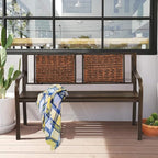 S AFSTAR Outdoor Garden Bench, Brown, Iron, Metal, Polyethylene, Rattan, 50.5 in Width, 2 Adults