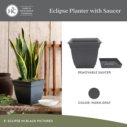 10 Inch Eclipse Square Planter Pots with Drainage Holes – Warm Gray