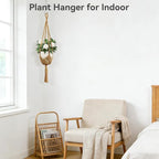 USLAI Macrame Plant Hanger Indoor Outdoor, Fits 3 to 6.5 inch Pots, Hanging Planter Holder with Beads and Tassels, Boho Home Decor, 35+35 Inch, Brown (POTS NOT Included)