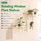 Rotating Window Shelves for Multiple Plants Indoor,2-tier Metal Corner golden Plant Stand Holder Floating Hanger Shelf for Wall，Windows Sill Gifts for Planter Lover to Enhance Home Decor