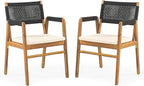 Christopher Knight Home Pasco Acacia Wood Outdoor Dining Table Set for 6, Wicker Patio Dining Set with Acacia Wood Table and Bench, Patio Table and Chair Set with Cushion+Rope Backrest,Black+Teak+Grey