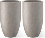 Kante 24 Inch Tall Round Concrete Planter, 2 Pack Large Indoor Outdoor Plant Pots with Drainage Hole and Rubber Plug, Modern Decorative Garden Pots for Home Patio Porch, Weathered Concrete