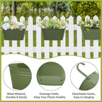 Dahey 10.5 Inch Metal Iron Hanging Flower Pots for Railing Fence Hanging Bucket Pots Countryside Style Outdoor Planter Window Flower Plant Holder with Detachable Hooks Home Decor,Green,5 Pcs