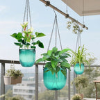 4 Pack Self Watering Hanging Planters with Drainage Holes –Hanging planters for Indoor Plants, Flowers, Succulents – Lightweight, Durable Hanging Baskets Green