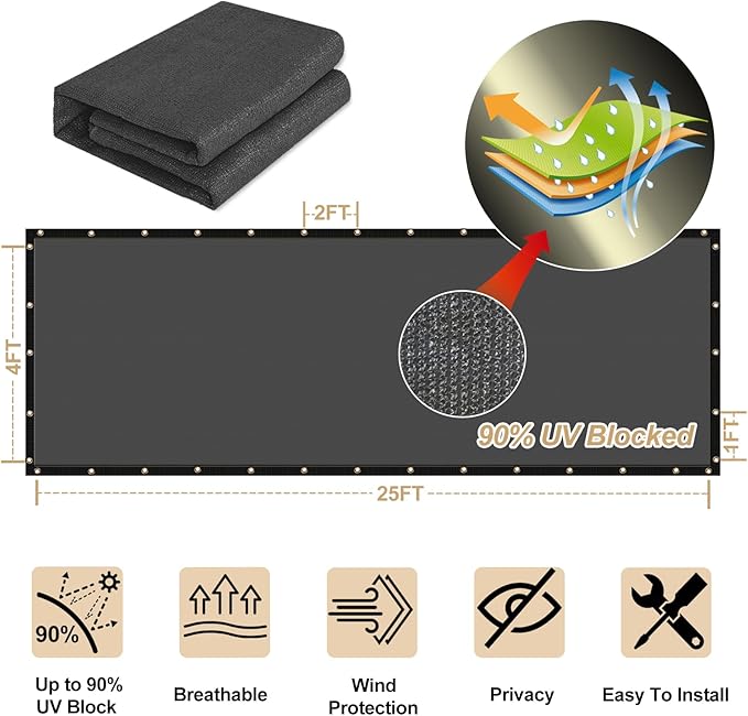 UPGRADE Privacy Fence Screen 3'x28' Dark Grey Outdoor 90% Visibility Blockage 170 GSM Mesh Shade Cover Panels for Backyard,Balcony,Home Decoration with Zip Ties,Customized Avaliable