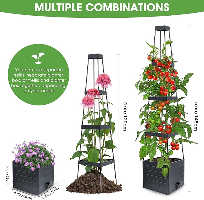 Raised Garden Bed Tomato Planter with Trellis, 58" Tomato Cage for Climbing Vegetables Plant, Self Watering Pots for Indoor Plants Garden Pots Patio Greenhouse Indoor Outdoor