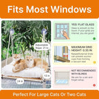Large Cat Window Perch with Industrial-Grade Suction Cups - Solid Pine Wood Hammock Bed, Soft Cushion - 42 lb Capacity for Heavy Cats Inside