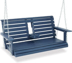 Poly Lumber 2-Seat Porch Swing, HIPS 4.5-Feet Bench Swing with Foldable Cup Holders,18/8 Stainless Steel Hardware, High Backrest and Deep Contoured Seat (Navy Blue, 4.5-feet)