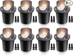 SUNVIE 12W Low Voltage Landscape Lighting Waterproof Outdoor In-Ground Lights Shielded LED Well Lights 12V-24V Warm White Landscape Lighting for Pathway Garden Fence Deck, 8 Pack with Wire Connectors