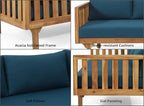 Merax Outdoor 3 Seater Daybed, Acacia Wood Day Bed Couch Sofa with Cushions for Patio Backyard, Garden, Blue
