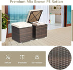 Tangkula 2 Pieces Patio Ottomans, Patiojoy Hand-Woven PE Rattan Side Table with Removable Cushion & Hidden Storage Space, Multifunctional Storage Box, Seat for Patio, Backyard, Poolside (Off White)