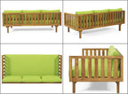 Merax Outdoor 3 Seater Daybed, Acacia Wood Day Bed Couch Sofa with Cushions for Patio Backyard, Garden, Green