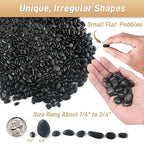 12lb Black Rocks for Planters- 1/4" - 3/4" Polished Black Stones Smooth Flat Pebbles for Fish Tanks Decorative River Rocks for Vases Bonsai Pots Garden Stones for Landscaping and Yards