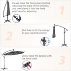 Yaheetech 10FT Solar Offset Umbrella with 32 LED Lights Cantilever Hanging Outdoor Umbrellas Handy Crank & Cross Base for Lawn/Deck/Backyard/Pool Gray
