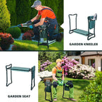 2-in-1 Garden Kneeler & Seat, Folding Seat w/EVA Foam Kneeling Pad & Removable Tools Pouch, Sturdy Steel Frame, No Assembly, Portable Heavy Duty Garden Stool for Women & Men