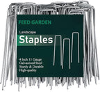 FEED GARDEN 4 Inch Hot-dip Galvanized Landscape Staples, 11 Gauge Anti-Rust Garden Stakes, 100 Pack