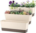 Window Box Planter with Tray, 12" Rectangle Plant Pot, Pack of 3 (Beige)