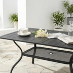 VINGLI 59" Rectangle Patio Table for 6, Metal Outdoor Dining Table with Umbrella Hole, All-Weather Steel Patio Dining Table Outdoor Table for Lawn, Garden, Backyard, Black (L59 xW35)