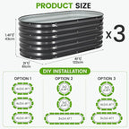 Galvanized Raised Garden Bed Outdoor |17'' Tall Planter Box Outdoor for Deep Root Plants | 3Pcs Raised Bed Kit for Gardening with Rubber Strip for Vegetables Flowers Fruits (Darkgrey, 4x2x1.4FT)