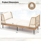 Tangkula Patio Rattan Daybed, Boho Outdoor Wicker Lounge Sofa with Seat & Back Cushions, 2-Seat Bench Sun Lounger Chair with Robust Metal Legs for Deck, Backyard, Porch, Poolside (1, Off White)