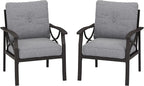 RoyalCraft 2 Pieces Outdoor Single Sofa,All-Weather Patio Metal Armchair,Khaki Metal Furniture with Gray Cushions