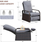 ATR ART TO REAL Outdoor Wicker Recliner Chair with 5.5'' Cushions, Automatic Adjustable Patio Chaise Lounge Chairs, Aluminum Frame Reclining Chair, UV Resistant, Rustless (Grey)