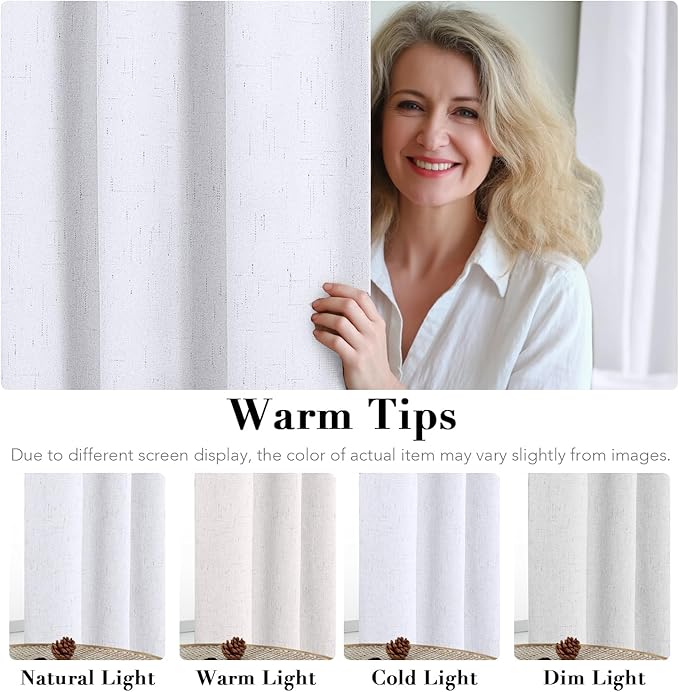 H.VERSAILTEX Primitive Linen Curtains 100% Blackout Curtain Drapes Burlap Curtains with White Thermal Insulated Liner, Grommet Top Drapes Living Room/Bedroom (2 Panels, 42 x 63 Inch, Bright White)