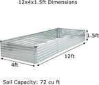12x4x1.5ft Galvanized Raised Garden Bed,Outdoor Planter Box Metal Patio Kit Planting Bed for Vegetables Flowers Herb,Silver