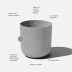 Veradek Round Lima Plastic Planter Pots for Indoor/Outdoor Garden Use, Gray, Suitable for Small to Large Succulent Plants, Flowers, Modern Interior Plants