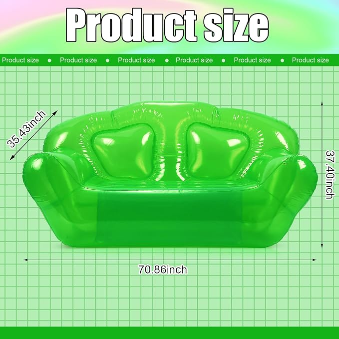 Inflatable Sofa Chair Green PVC Blow Up Couch 2-Seat, 550 lb Limit