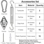 YOFIT 40 Pcs Shade Sail Hardware Kit, 6 Inch Outdoor Sun Sail Accessories, 304 Stainless Steel Turnbuckles & Brackets for Triangle/Rectangle Sails, Patio Canopy Installation Hardware Set Waterproof