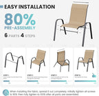 Patio Dining Chair Set of 6, Outdoor Stackable Dining Chairs High Back for All Weather, Patio Furniture for Backyard, Porch, Garden, Pool Deck (Brown)