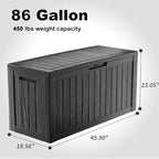 86 Gallon Outdoor Deck Box, Lockable Waterproof Outdoor Storage Boxes For Garden Tools,Indoor Cushions,Accessories Outside Storage Resin Weatherproof Container(Black)