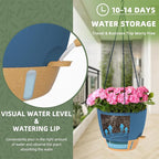 ZMTECH 12 Inch Hanging Planters for Indoor Plants & Outdoor, Self-Watering Hanging Pots with Drainage Holes, Visual Reservoir, Plastic Hanging Baskets for Outdoor Garden Home Decor, Blue