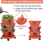 GameXcel Vertical Planter 3 Tier Stackable Planters Garden Planters Strawberry Herb Flower and Vegetable Planter Indoor Outdoor Gardening Pots with Removable Wheels and Tools